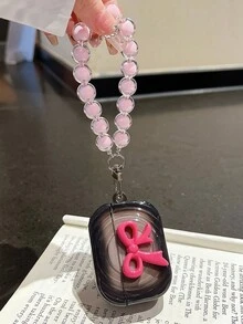 1 pieza Estuche para auriculares, Lazo rosa 3D + Pulsera rosa, Compatible con Apple Pro/Pro 2/Pro 3, 1/2/3/4, Disponible en opciones de color rosa/negro/bicolor - Multicolor - Ver 6