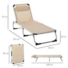Outsunny Aluminum Garden Sun Lounger, 5-Way Adjustable, Foldable, Ergonomic, Beige Mesh Fabric 170x60x76cm For Garden And Patio - 1 - View 3