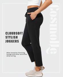 Autumn Winter Women's Pants With Deep Pockets 7/8 Stretch Ankle Sweatpants - 黑色 - 查看 6