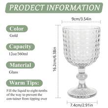 Vintage Wine Glasses Set Of 6, 12 Ounces Colored Glass Water Goblets, Unique Embossed Pattern High Clear Stemmed Glassware Wedding Party Bar Glass Drinking Cups Fancy Glasses - Clear - View 2