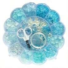 1 paquete de cuentas acrílicas rosa y azul con caja de flor de ciruelo de 13 rejillas, juego de cuentas y tijeras y hilo con cuentas de estilos mixtos, para hacer pulseras, collares, anillos, kit de accesorios de joyería artesanal - Multicolor - Ver 10