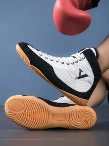 TACHUAN 男士高帮专业拳击鞋、摔跤训练靴、泰拳鞋、健身武术运动鞋 - 白色 - 查看 4