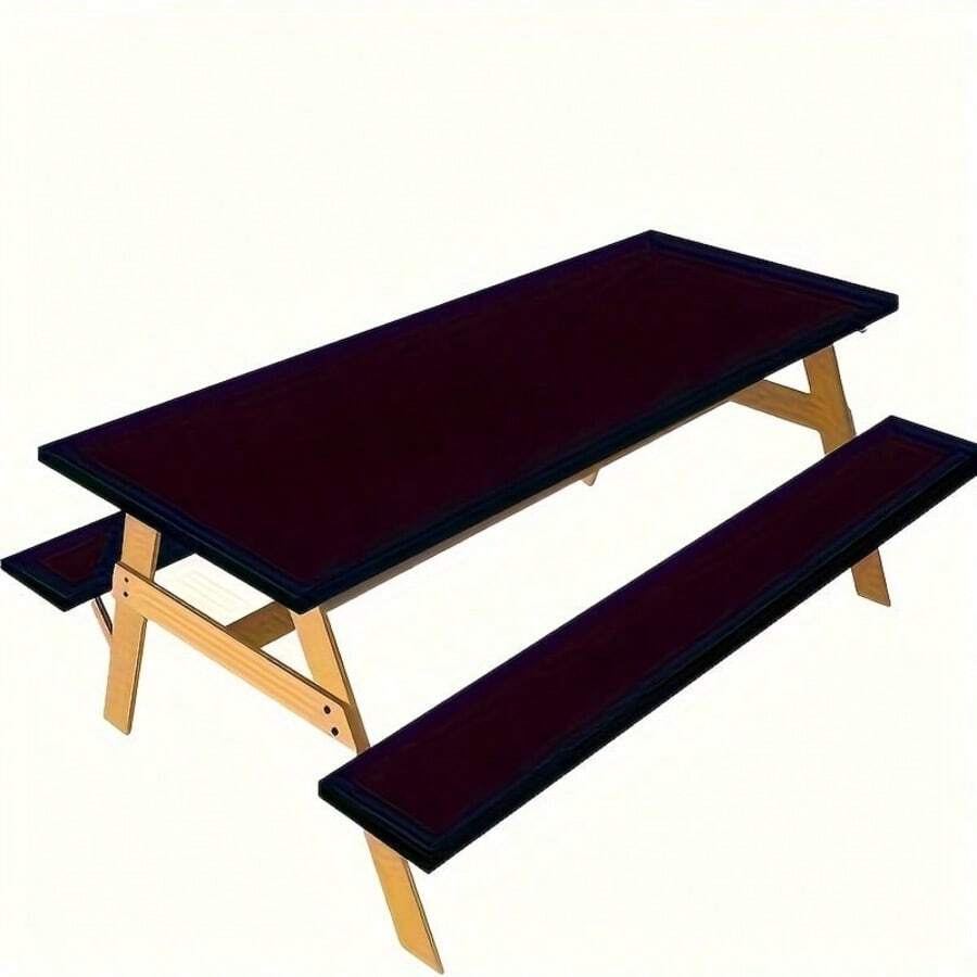 一套餐桌椅,3件套,涤纶长方形家用餐桌椅组合,户外一体式桌椅3件套,纯色弹力桌布,可水洗可重复使用的野餐户外桌布3件套 - 彩色 - 查看 1