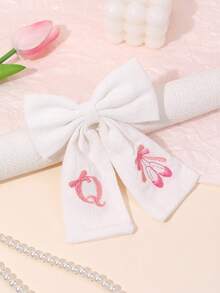 1 Stück Buchstabe A-Z bestickter Haarclip, geeignet für Mädchen, Pastell Stoff Alligator Clip, Buchstaben & Ballettschuh Haarclip, süßer Mädchen Doppel-Pferdeschwanz Haarclip, weiß & rosa bestickter Haarspange, Teenager Haaraccessoire - Weiss - Übersicht 12