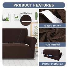 Super Stretch Chair Slipcovers With Arms 1-Piece Jacquard Small Checks Living Room Armchair Covers Soft Anti Slip Sofa Couch Furniture Protector ForPets Chair, Coffee - 多色1321 - 查看 2
