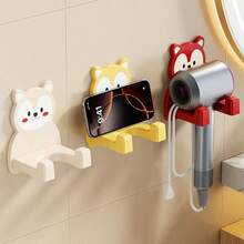 Cartoon Hair Dryer Holder, Bathroom Wall Mount Holder, Hands-Free Hair Dryer Rack, Convenient And Fashionable Bathroom Accessory, No Drilling Required, Saves Bathroom Space, Can Hold Hair Dryer, Straightener, Curler, And Smartphone - Multicolor - View 9