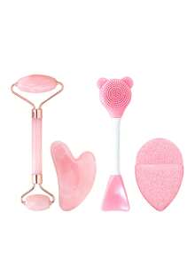 4/12pcs/Set Facial Beauty Tool Kit, Includes Cleansing, Massage, And Storage Tools - Face Scraper, Roller, Cleansing Brush, Face Mask Brush, Washing Sponge, Hair Band, Wristband, Hair Ties, Toiletry Bag, Makeup Bag - Multicolor - View 14