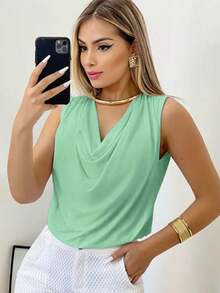 Women's Tank Top In Supplex Fabric With A Simple Cowl Neck, Perfect For Summer. - Vermelho Claro - View 2