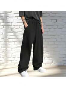 Men's Plain Baggy Sweatpants, Streetwear Style, Comfortable, Premium Style, Loose Fit, Casual, Modern And Soft. - màu đen - Xem 4
