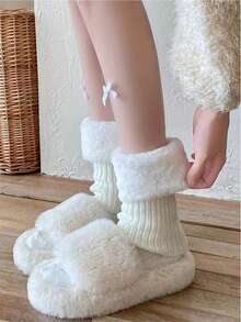 1 Pair Autumn/Winter Plush Fleece Short Tube Versatile Boot Cuffs, Ins-Style Knitted Folding Cuff Cozy Leg Warmers, Warm & Windproof