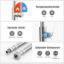 Ausziehbarer Küchenwasserhahn mit Brause - Hochdruck-Armatur, 360° drehbar, Edelstahl - Gebürstetes Nickel - Übersicht 6