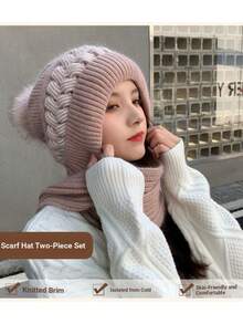 Plush Bear Ear Beanie Scarf Set, Cute Knitted Winter Hat For Women, Warm Thermal Lined Fall Valentines Gift,Beach,Travel - Multicolor - View 10