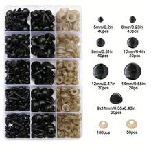 200/261件套黑色眼睛和鼻子套装，黑色塑料工艺娃娃眼睛，适用于DIY玩偶、熊工艺品、动物玩偶制作（各种尺寸） - 黑色 - 查看 15
