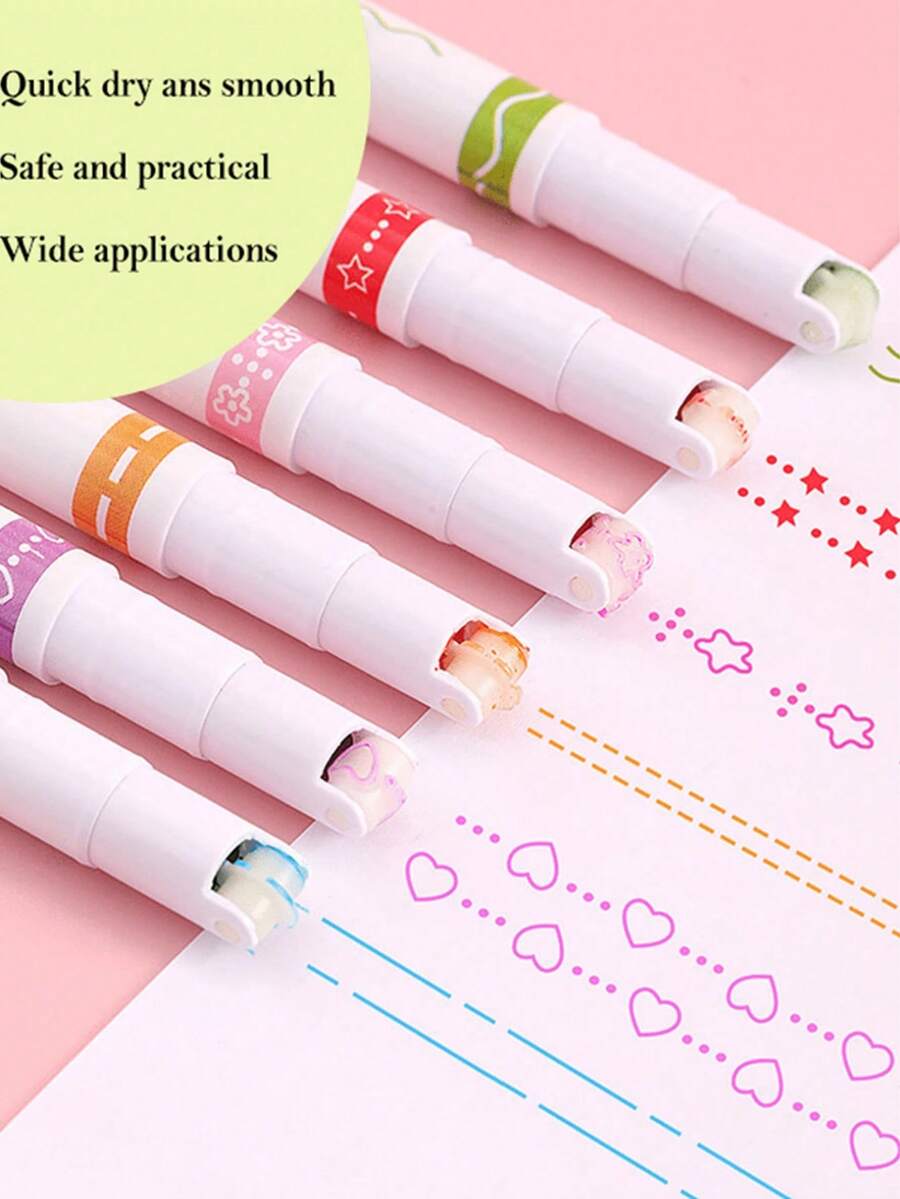 6/12/18pcs Fluorescent Pen, Hand Account Curve Pen, Roller Pattern Pen, Printing Contour Pen, Creative Wave Pattern Ball Pen - Multicolor - View 1