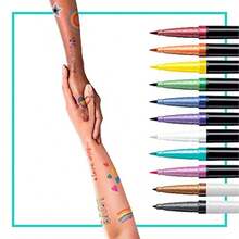 TYUI BIC BodyMark Temporary Tattoo Markers For Skin Pride Pack Flexible Brush Tip 11-Count Pack Of Assorted Colors Skin- Cosmetic Quality Unique Gifts - As Pic - View 2