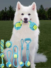 Pet Supplies: Durable Chew Cotton Rope Toy Set For Teeth Grinding And Cleaning - Rope Knot Ball Dog Toys - Multicolor - View 1