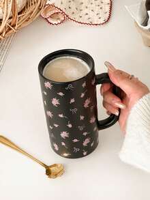 Rose Butterfly Black Powder Mug - Ceramic Style, Creative Fresh Floral Pattern Ceramic Mug, Office Coffee Cup, High-Quality Household Drinking Cup - Multicolor - View 5