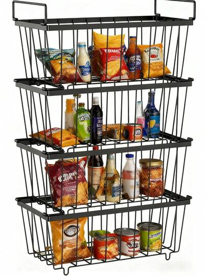 4 PCs /Set Freezer Organizer Bins - Large Stackable Deep,  Easy Get Bottom Foods Without Digging, Chest Freezer Organizer Prevent Frozen Food Waste, Black