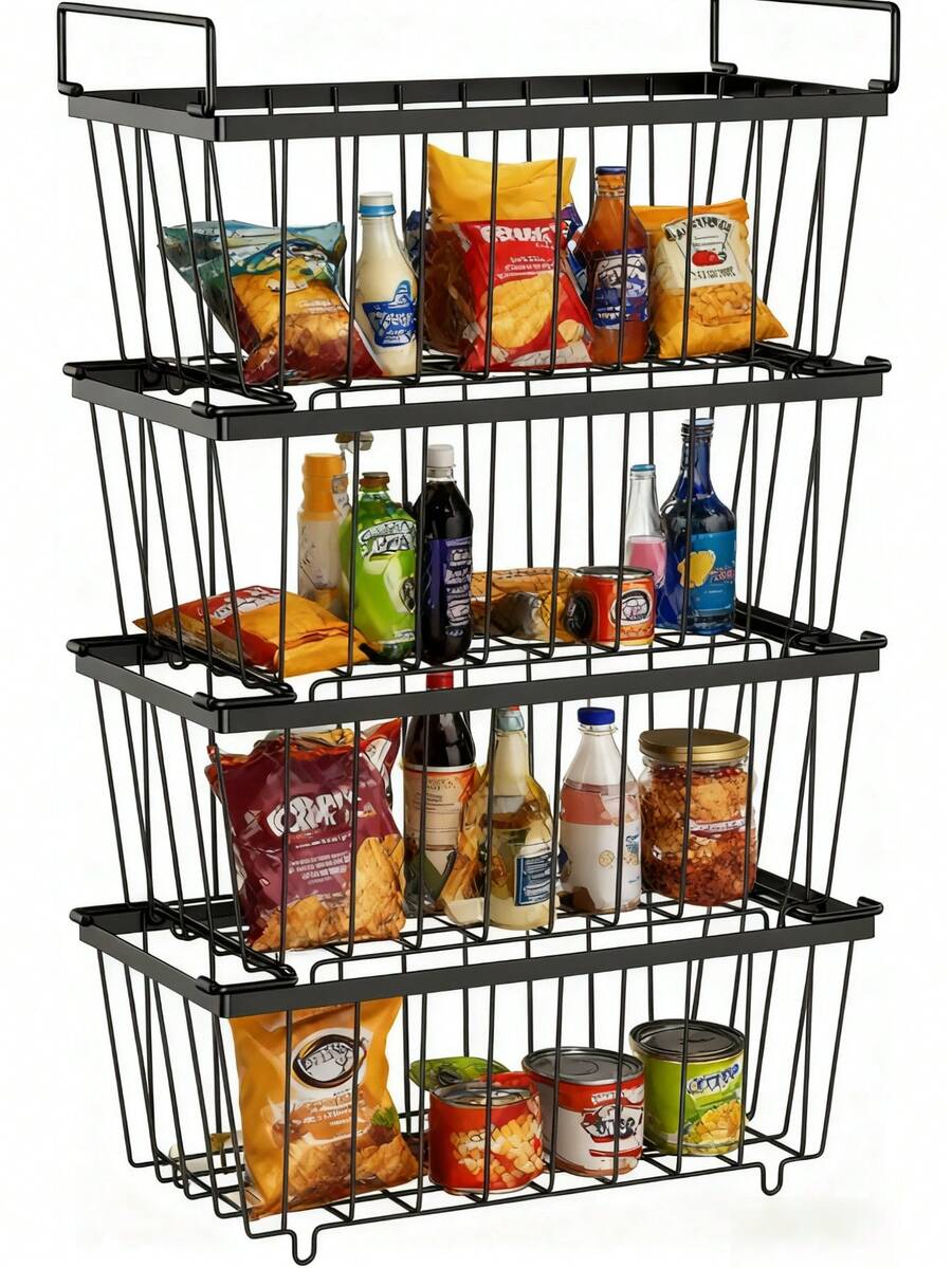 4 PCs /Set Freezer Organizer Bins - Large Stackable Deep,  Easy Get Bottom Foods Without Digging, Chest Freezer Organizer Prevent Frozen Food Waste, Black - màu đen - Xem 1