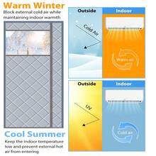 Magnetic Insulated/Heat Blocking Curtain, Thick Insulating Curtain, Exterior Visible Insulated/Heat Blocking Curtain, Left & Right Handles Openable Thick Curtain, Suitable For French/Patio/Sliding Glass/Front Door Draft Stopper - Grey - View 5