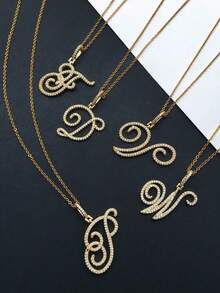 1pc Stainless Steel A-Z Letter Necklace, Women's Fashion Necklace, First Letter Commemorative Multifunctional Accessory Necklace - Silver - View 3