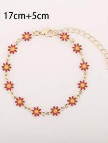 1pc Daisy Flower Bracelet, Women's Chic Minimalist High-End Bracelet - Red - View 2