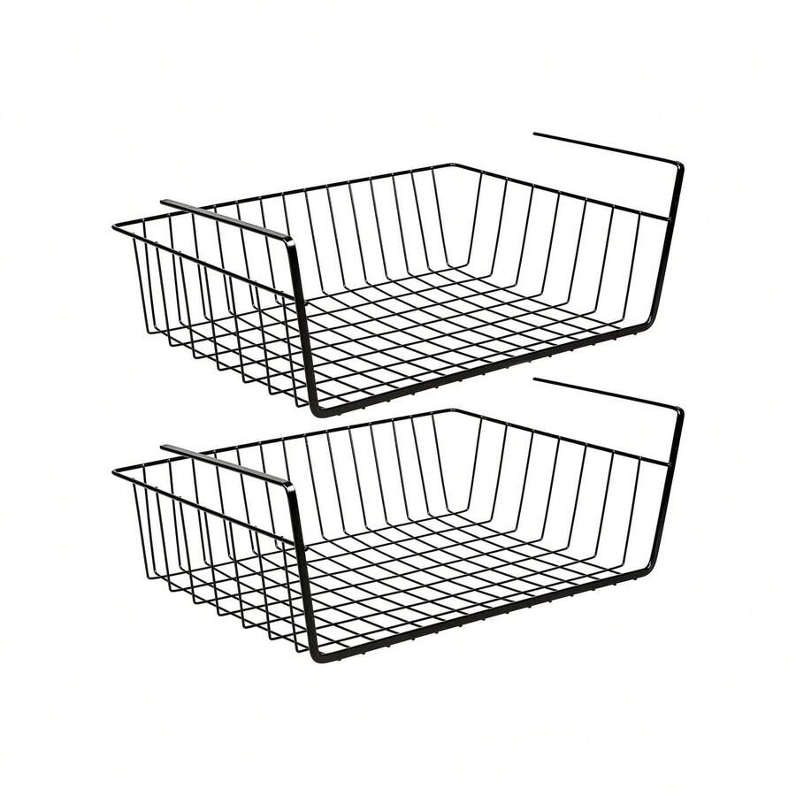 2 piezas Cestas de almacenamiento bajo el gabinete, Cestas de almacenamiento de alambre metálico colgantes para cocina, oficina, sala de almacenamiento, baño y gabinetes - Multicolor - Ver 1