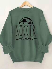 1Pc Women's Soccer Mom Graphic Sweatshirt - Black Crewneck Pullover With Soccer Ball Design, Casual S Mom Apparel Gift For Soccer Games & Practice - Machine Washable Casual Attire, Game Day Outfit, Y Design, Easy Care Clothing, Fan Gear Women's Minimalist Regular Fit Long Sleeve Sweatshirt - Casual Daily Outfits Top - 黑色 - 查看 10