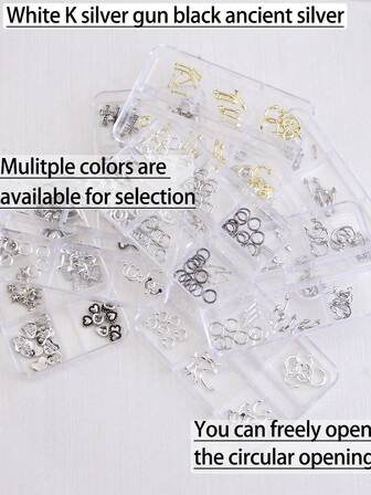 一盒银合金朋克风美甲饰品，3D立体尖刺穿孔Y2K心形十字架圆形金属美甲装饰，DIY美甲饰品，适用于美甲设计沙龙配件，也适合在家DIY美甲，搭配美甲使用。