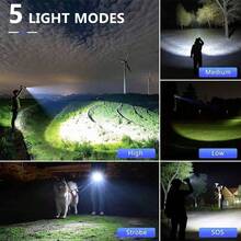 Poslani 最强LED手电筒，高流明可充电，200000流明超亮USB手电筒，高功率手持手电筒，适用于紧急情况、露营、钓鱼、徒步旅行，也是馈赠佳品。 - 黑色 - 查看 9