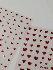 2片迷你心形美甲贴纸，3D自粘闪亮心形美甲贴，红色心形设计，是情人节浪漫美甲装饰的理想之选 - 彩色 - 查看 5