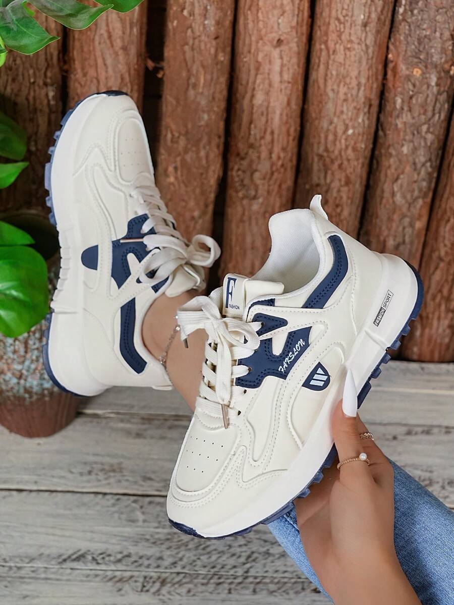 1双运动型厚底气垫系带高帮透气跑步鞋/休闲运动鞋 - 藍色 - 查看 1