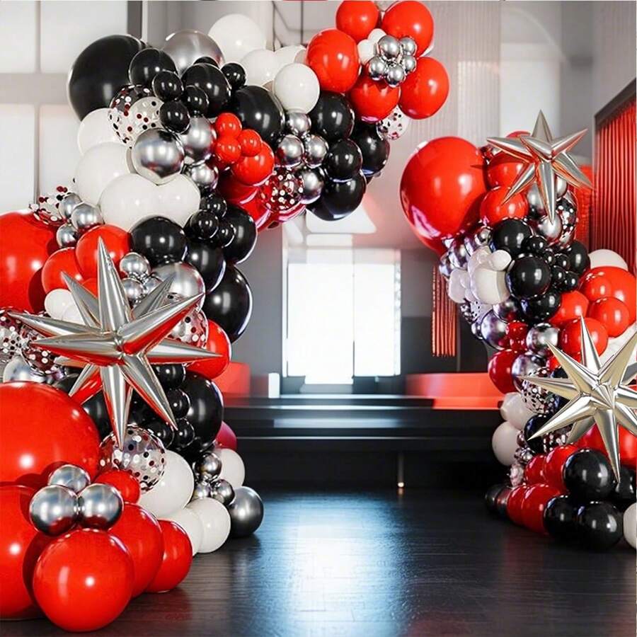 89 قطعة من البالونات اللاتكس باللون الأسود والأبيض والفضي والأحمر مجموعة ديكور DIY - قوس، إكليل، بالونات بها شراريخ فضية، مناسبة لحفلات عيد الميلاد، عيد الحب، حفلات استقبال المواليد، جميع مناسبات الاحتفال، ديكور المنزل، الزفاف، الهدايا، الخطوبة، الحديقة، التخرج، الذكرى السنوية، الكرنفال، عيد الميلاد - متعدد الألوان - مشاهدة 1