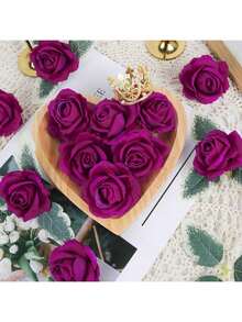 10/200pcs Artificial Rose Flowers, Foam Roses, Fake Plants, Home, Restaurant, Living Room, Bedroom, Outdoor Garden Decor, Floral Arrangement, Photography Props, Autumn, Spring, Vase, Flower Wall, Wreath, Bridal Bouquet, Wedding Decoration, DIY Wreath Materials, Birthday Party Decor, Home Decor Accessories, Valentine's Day, New Year Gift - Purple - View 1