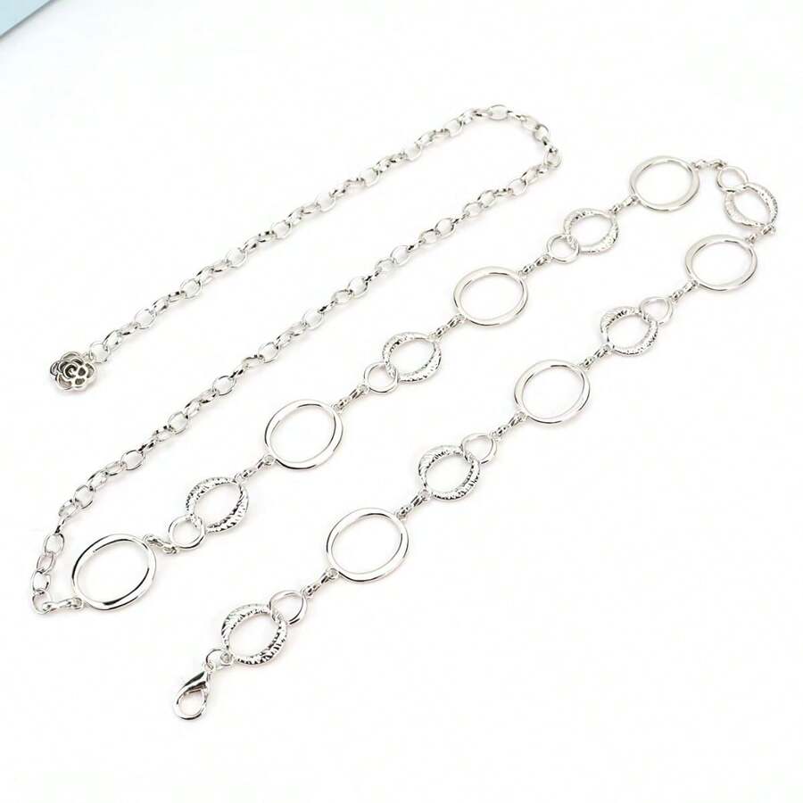 Thắt lưng trang trí giải trí thời trang Âu Mỹ xuyên biên giới cho nữ, Dây thắt lưng kết hợp đá hồng ngọc Jasper, Dây thắt lưng hoa rỗng phong cách Punk cổ điển bằng hợp kim kẽm Bohemian dành cho nữ, Đai nịt eo cổ điển thời trang, Thích hợp cho mùa xuân, hè, thu, đông - Bạc - Xem 1