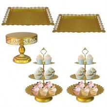 Gold Cake Stands Set 5pcs Metal Tiered Cupcake Display Stand Serving Platter For Dessert Table Dessert Candy Fruit Tray For Wedding Baby Shower Birthday Party Elegant MultiTiered Design Perfect For Sweet Treats And Refreshments At Events And Gatherings - Gold - View 1