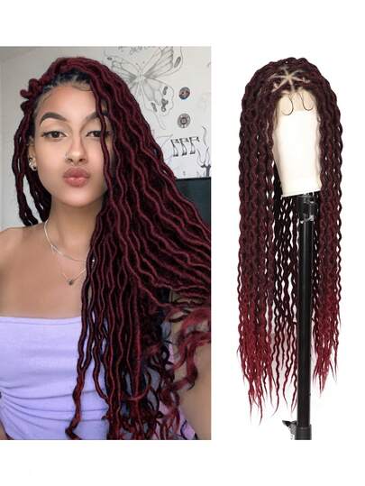 38-Inch Triangle Braided Wig With Baby Hair, Women's Full Double Layer Lace Front Cornrow Braided Lace Front Wig, Synthetic Curly Wavy Twist Braid Wig