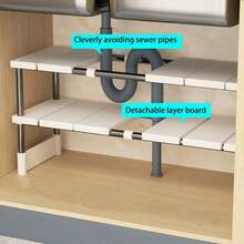 Estante extensible para fregadero de cocina, estantería extensible para armario, disponible en uno o dos niveles, diseño que ahorra espacio, apto para guardar freidoras sin aceite y microondas. - Blanco - Ver 2