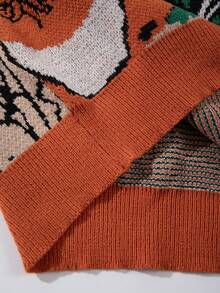 Unisex Casual Loose Fit Crew Neck Pullover Sweater With Interesting Cartoon, Abstract, Van Gogh Painting Patterns, Suitable For Autumn/Winter - Orange - View 6