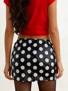 Women's Dot Sequin Mini Skirt Summer Fashionable Elastic Waist Bodycon Pencil Skirts - 黑色 - 查看 7