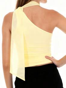 Women's Halter Tank Tops With Scarf Stylish Solid Color Casual Slim Fit Vest For Summer And Spring - 淺黃色 - 查看 2