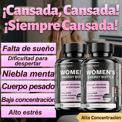 MEGNETA 20 en 1 Vitaminas y Minerales, Suplemento para Mujer con Musgo Marino, Shilajit, Ashwagandha 200mg Cada Uno, Especial para Mujer, Energiza de Día y Disfruta de Noche, 60 Cápsulas, 26, 671mg por Ración