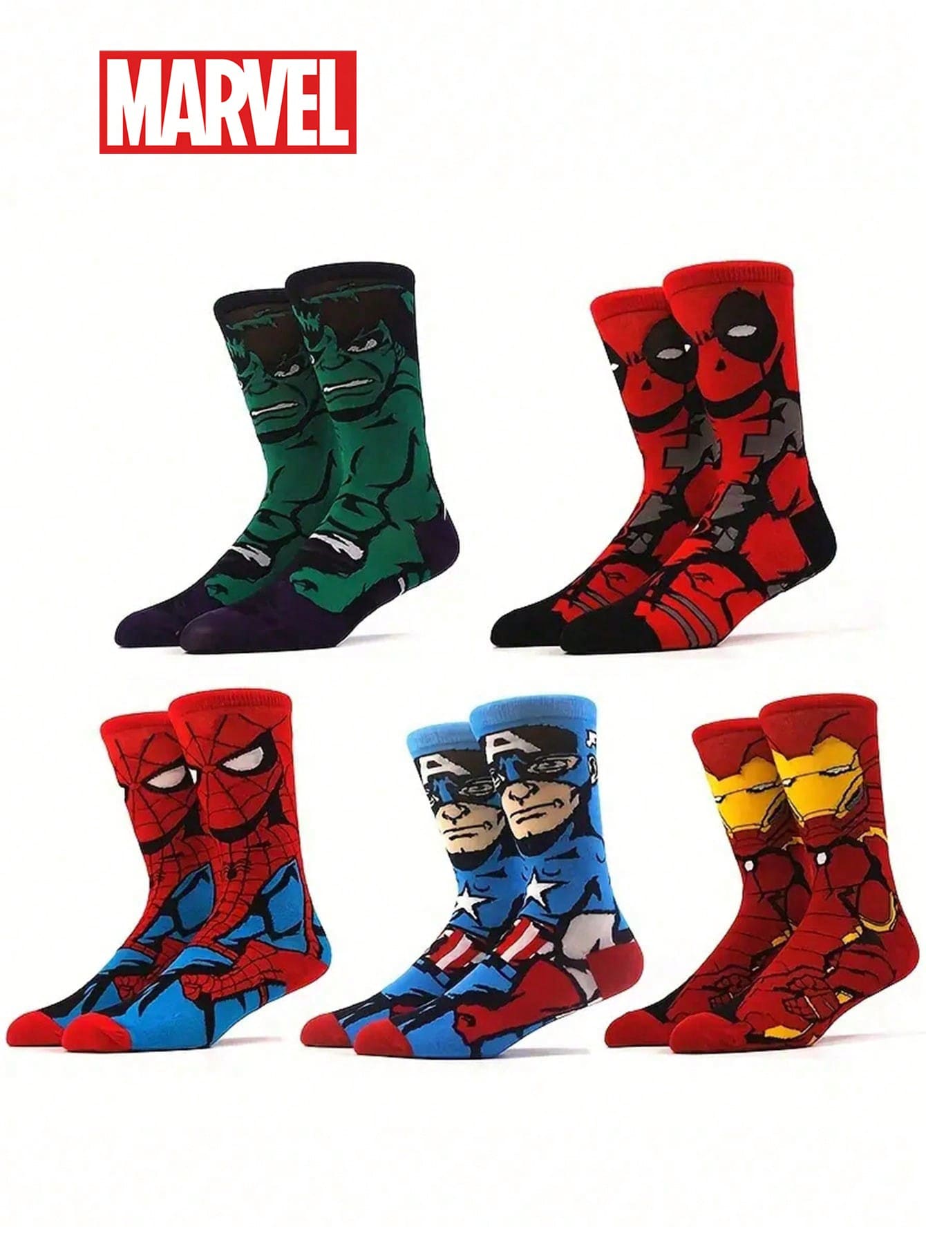 Marvel 1/5 Pairs Comfortable Men's Superhero Socks - Soft & Breathable, Mid-Calf, Elastic, Moisture-Wicking, Fashionable & Stylish - Perfect For Gifts, Parties, Daily Wear, Casual Occasions - Multicolor - View 1