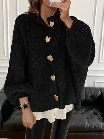 Women's Solid Color Cardigan, Fashion Minimalist Business Casual Commuter