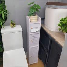 1 cái giá đựng giấy vệ sinh đứng độc lập, loại hẹp, có thể gắn vào cửa tủ, giá để đồ dùng nhà tắm nhỏ gọn, phù hợp với không gian hẹp và góc phòng. - trắng - Xem 2