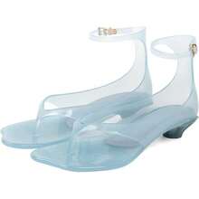 Agodor Jelly Thong Heeled Sandals For Women,Clear Flip Flop Low Kitten Heels For Women Square Open Toe Strappy Summer Casual Beach Adjustable Buckle Dress SandalsChristmas - 藍色 - 查看 12
