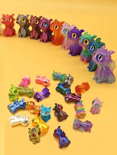 5pcs Cute Mini Dragon 3D Printed Decorations, Lovely Home Decorations, Office Decorations And Car Decorations, Suitable For Halloween, Easter, Christmas, Father's Day, Mother's Day, Birthday Party Decoration Gifts