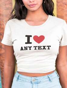 Custom 'I Love' Crop Top_ Personalised Y2K Baby Tee - 白色 - 查看 1