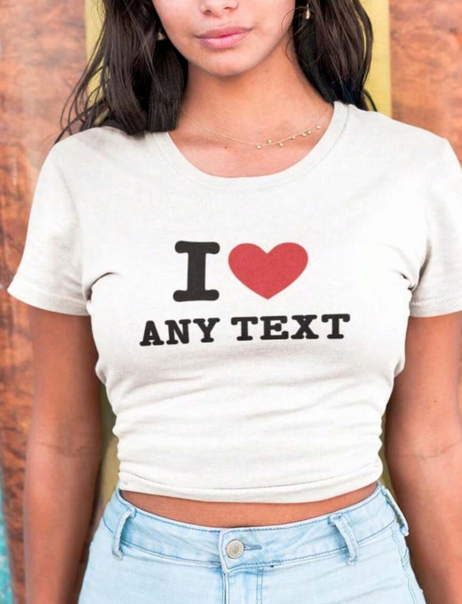 Custom 'I Love' Crop Top_ Personalised Y2K Baby Tee - 白色 - 查看 1