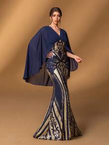 Faeriesty Vestido elegante de la madre de la novia: escote en V profundo, mangas largas elegantes y silueta de sirena favorecedora - perfecto para bodas formales, galas sofisticadas, recepciones de noche elegantes, ceremonias de premios lujosas, grandes eventos benéficos